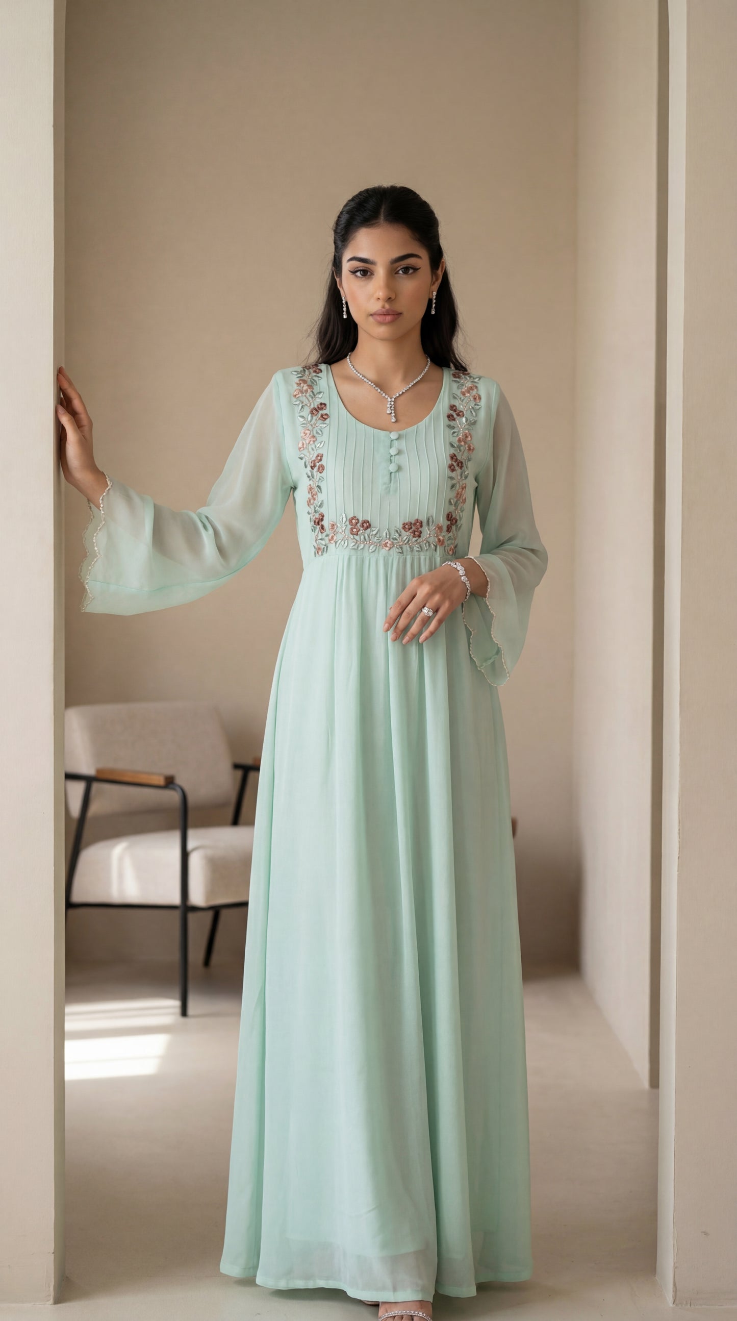 دبل شيفون مطرز