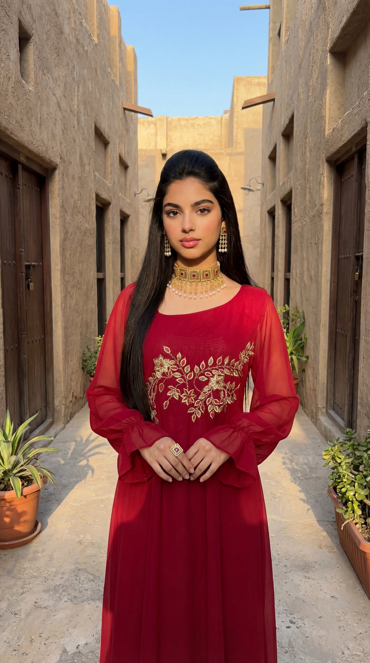 شيفون مع تطريز وشك