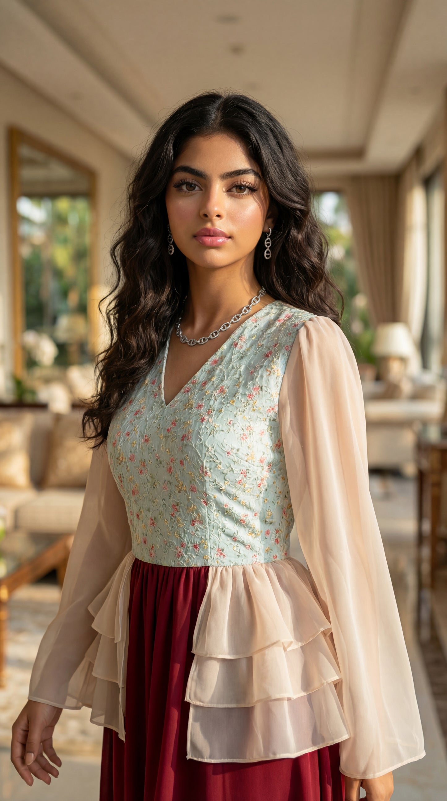 فستان  شيفون   مع  صدرية مخروز