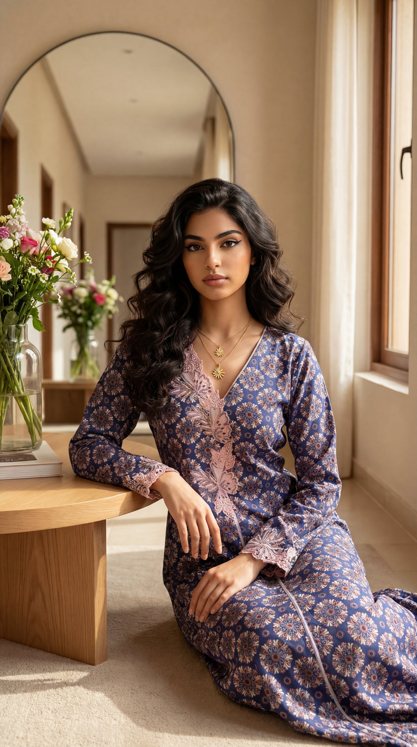 جلابية قطن مع تطريز وشغل   شك