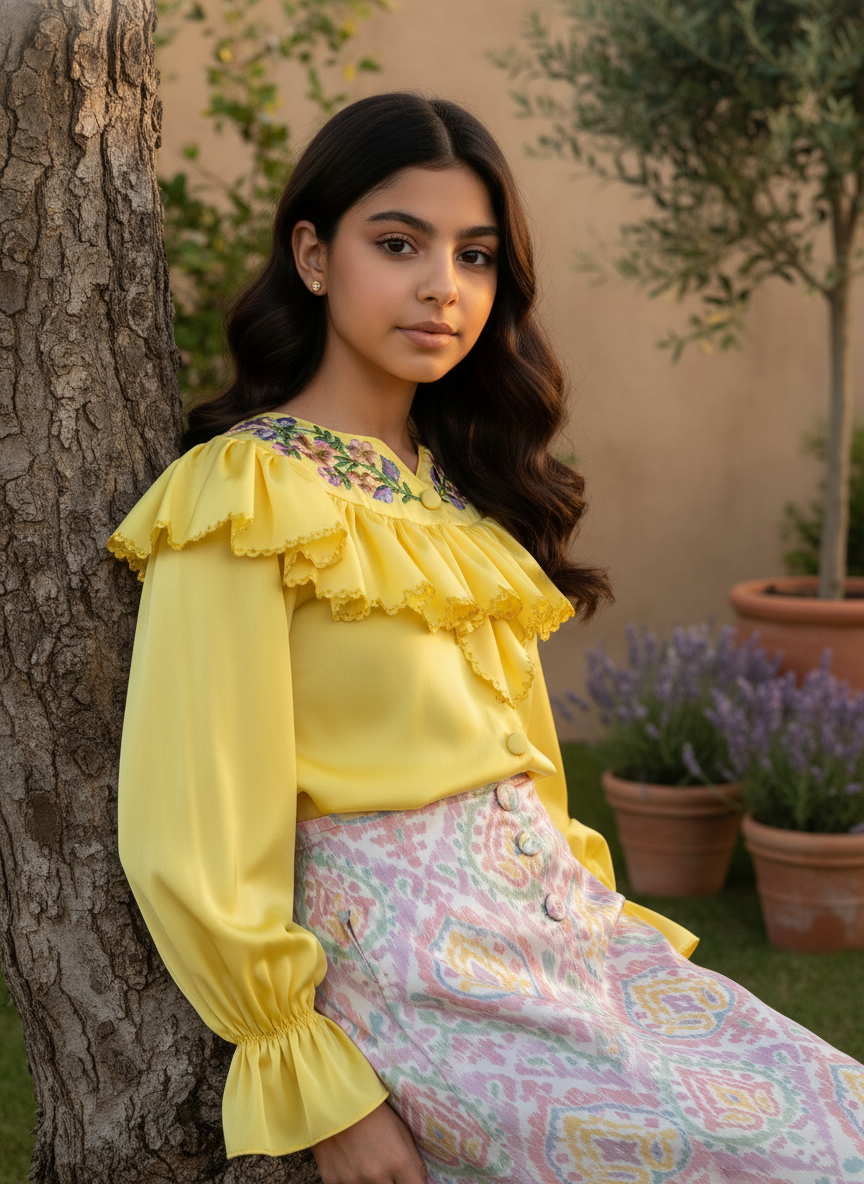 قميص وتنوره حرير مع تطريز