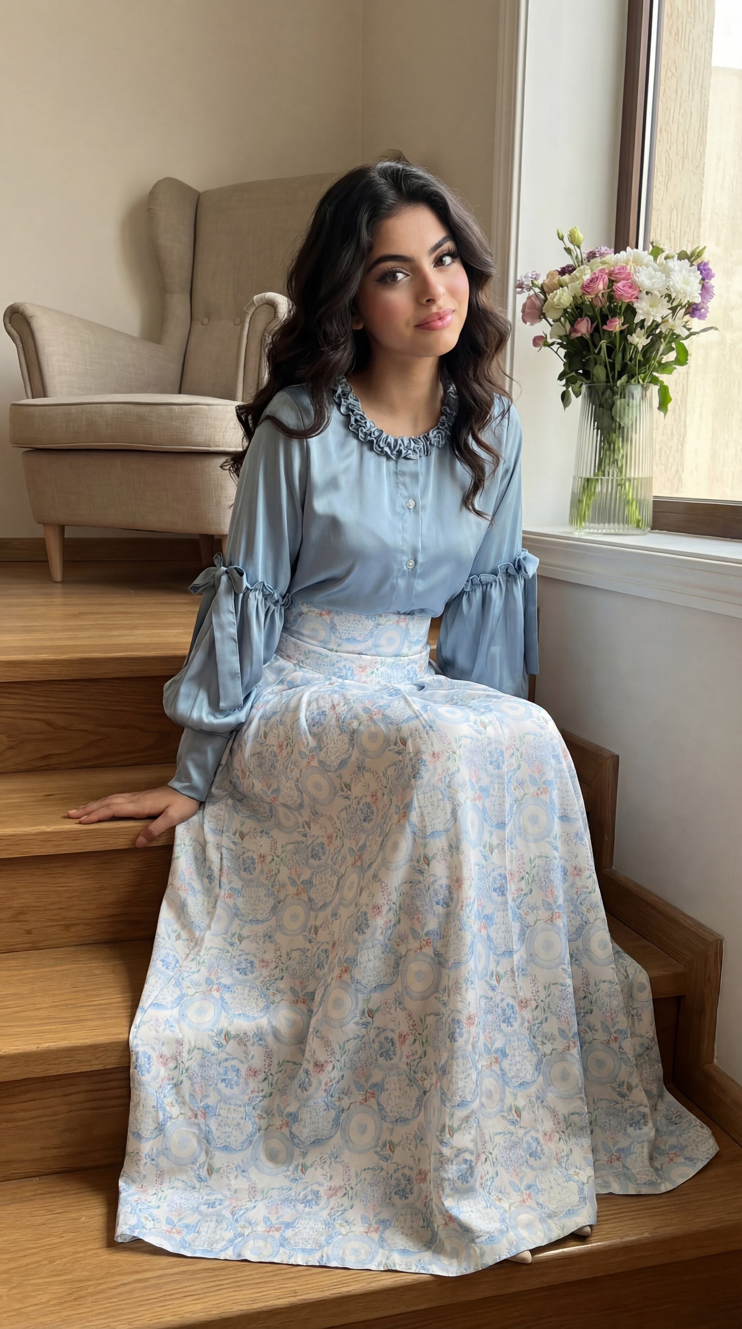 قميص وتنوره حرير