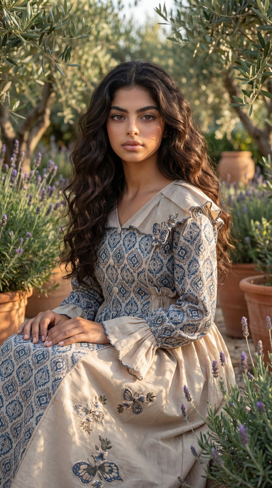 فستان قطن مع تطريز ودمج الساده 3