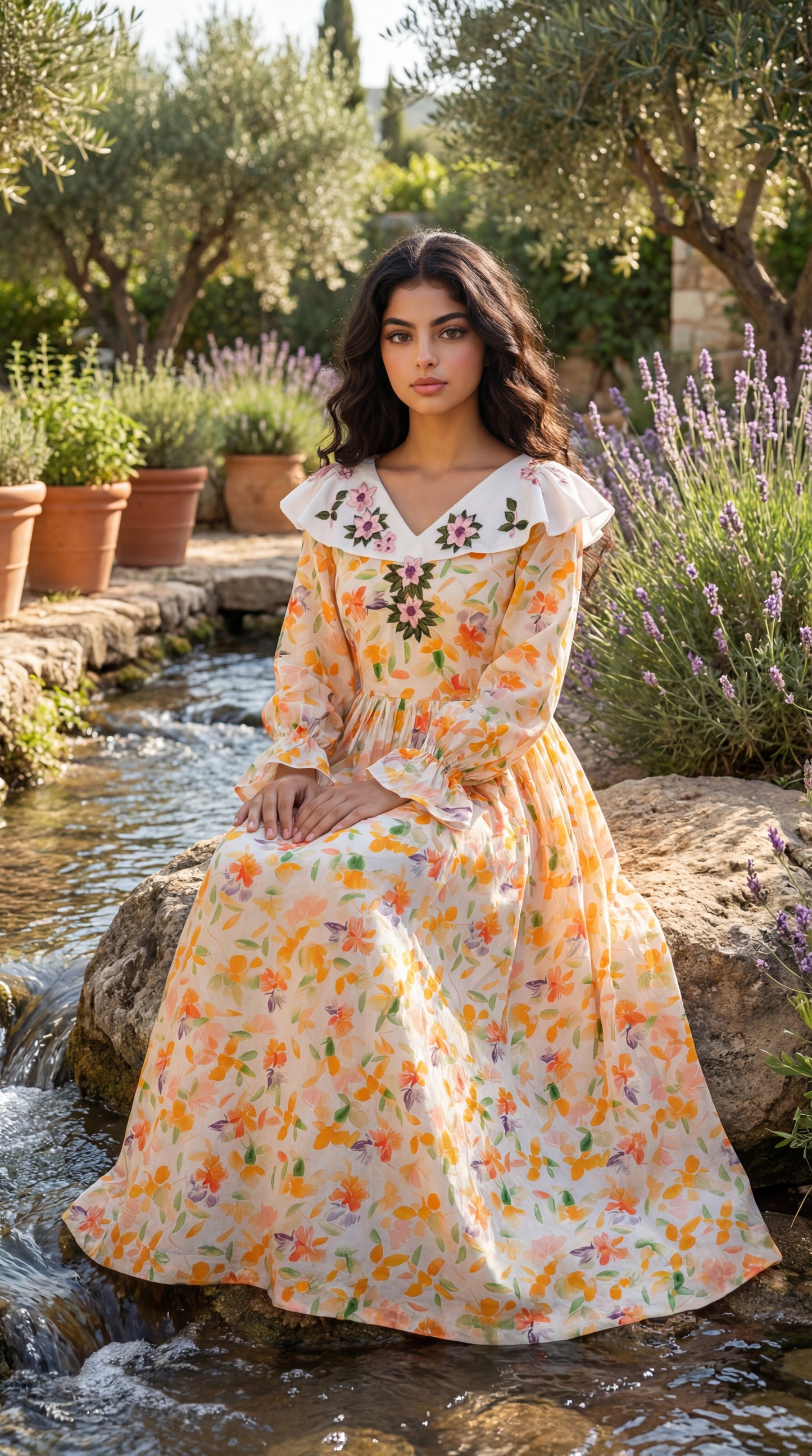 فستان قطن مع تطريز ودمج الساده 2