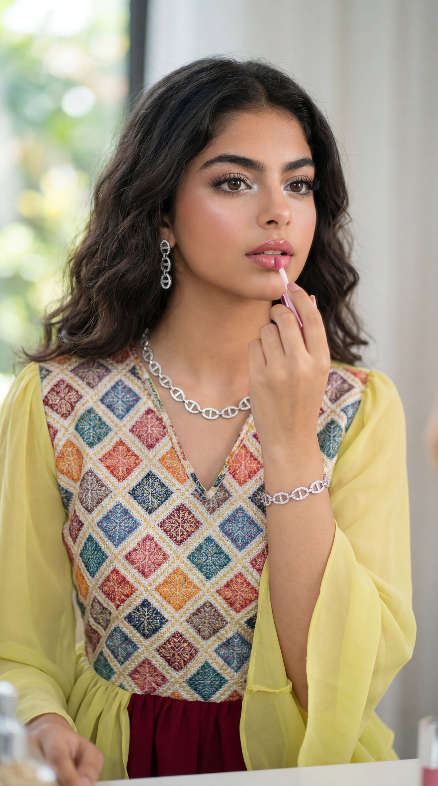 فستان  شيفون   مع  صدرية مخروز