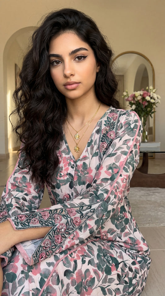 جلابية قطن مع تطريز وشغل شك