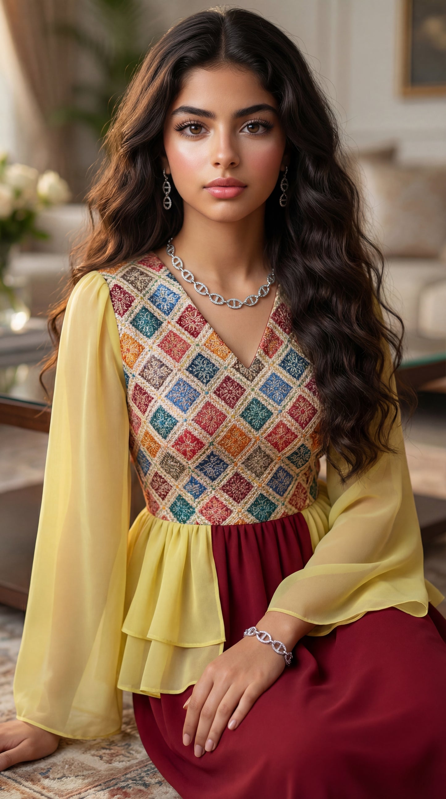 فستان  شيفون   مع  صدرية مخروز