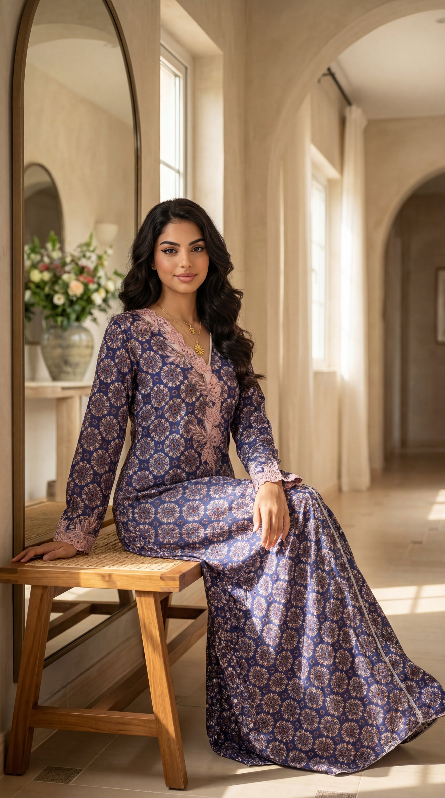 جلابية قطن مع تطريز وشغل   شك